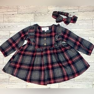 Bloomin’ Baby 12M Plaid Dress With Bow Headband